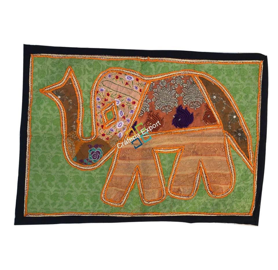 Elephant Embroidery Work Jaipuri Table Runner/ Wall Hanging-Maize - Image 6