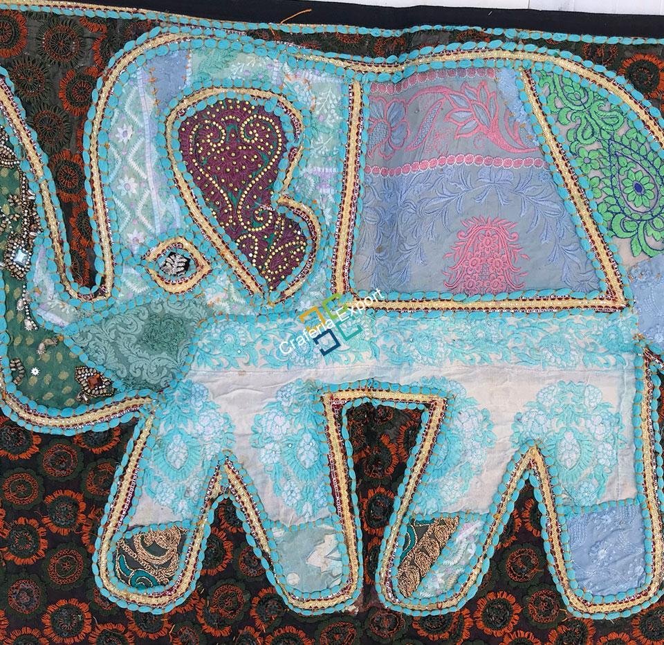Elephant Embroidery Work Jaipuri Table Runner/ Wall Hanging-Maize - Image 14