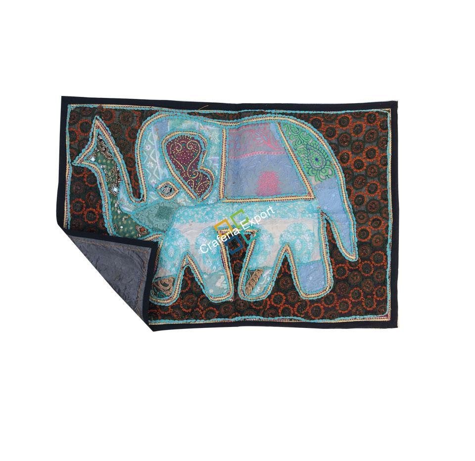 Elephant Embroidery Work Jaipuri Table Runner/ Wall Hanging-Maize - Image 15