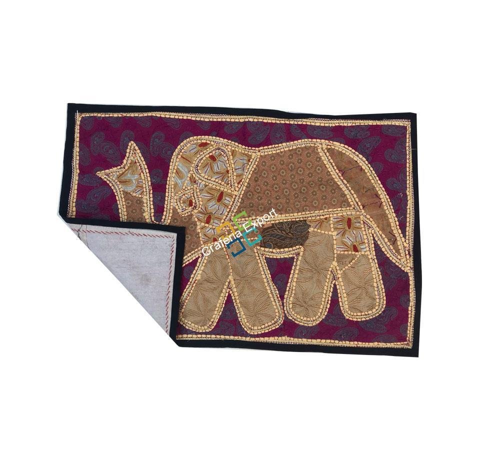 Elephant Embroidery Work Jaipuri Table Runner/ Wall Hanging-Maize - Image 17