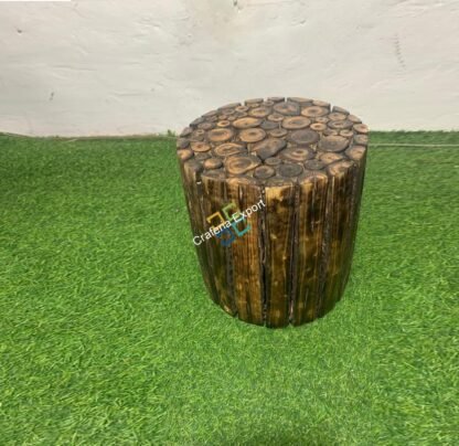 Round Shaped Wooden Coffee Table Log Stool/Bedside Table (Set of 2) - Image 4