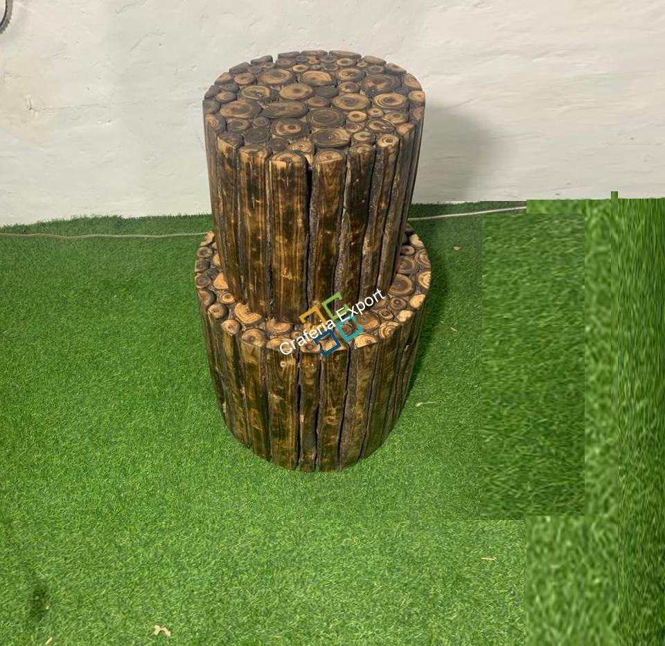 Round Shaped Wooden Coffee Table Log Stool/Bedside Table (Set of 2) - Image 5