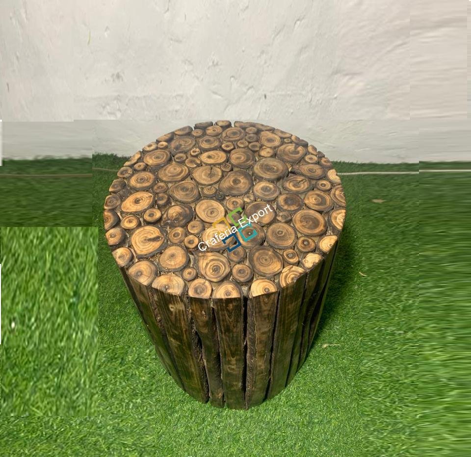 Round Shaped Wooden Coffee Table Log Stool/Bedside Table (Set of 2) - Image 6