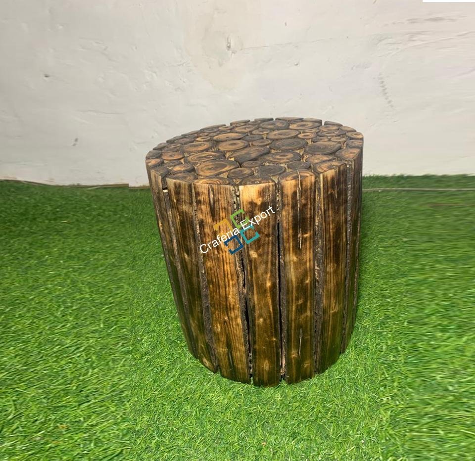 Round Shaped Wooden Coffee Table Log Stool/Bedside Table (Set of 2) - Image 7