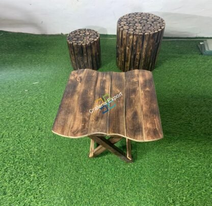 Solid Wood Square Coffee Table With 2 Log Stool (Set of 3) | Garden Furniture For Any living Space - Image 3