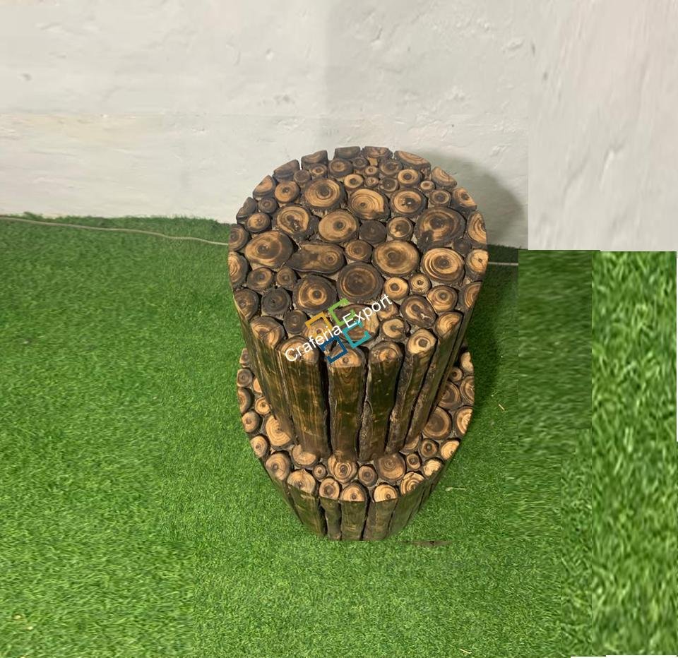 Round Shaped Wooden Coffee Table Log Stool/Bedside Table (Set of 2) - Image 8