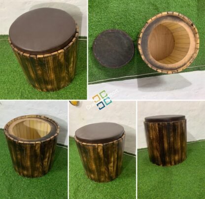 Round Wooden Storage Stool Coffee Ottomans for Home, Cafe, Balcony, Resort| Bedside Furniture - Image 3