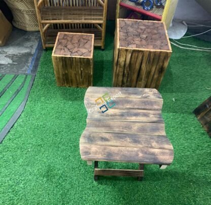 Natural Wood Coffee Table Stools furniture set | Home Luxury Ascents - Image 2