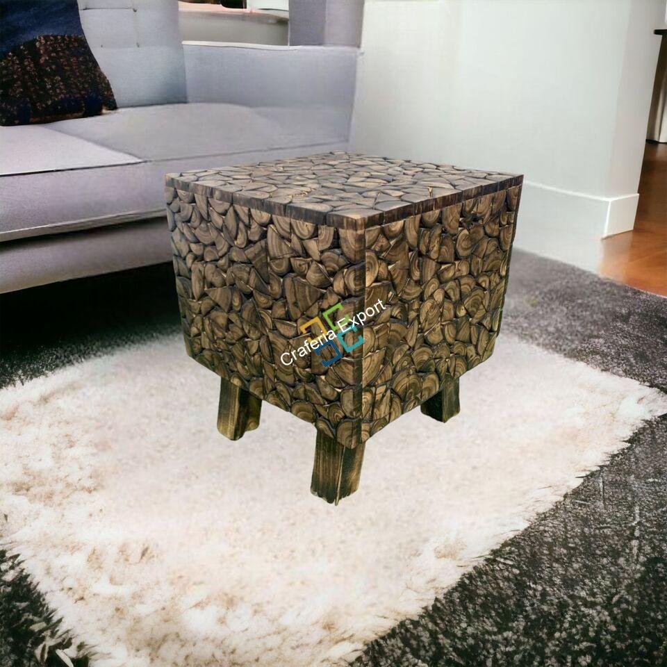 Wooden Natural Square Shaped Log Coffee Table Stool