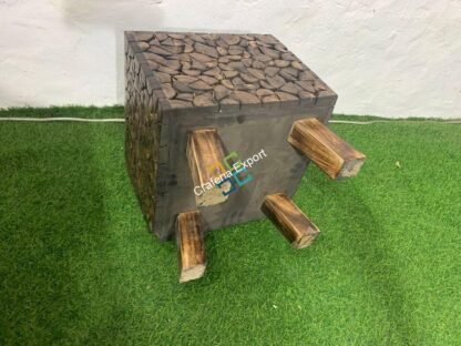 Wooden Natural Square Shaped Log Coffee Table Stool - Image 4