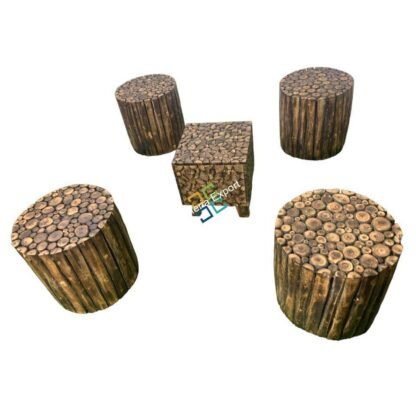 Wooden Round Shaped Coffee Table Stools - Image 4
