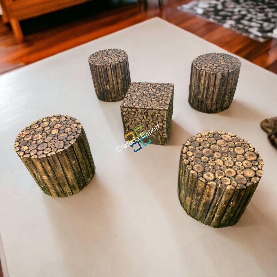 Wooden Round Shaped Coffee Table Stools - Image 2