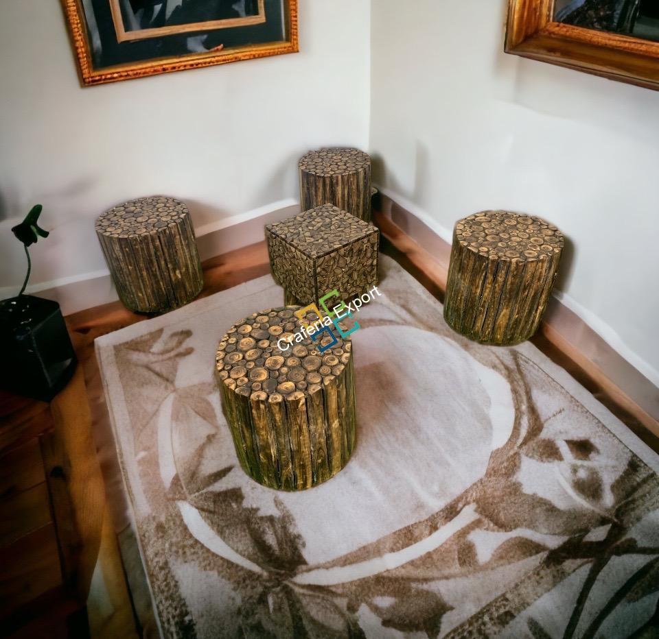 Wooden Round Shaped Coffee Table Stools