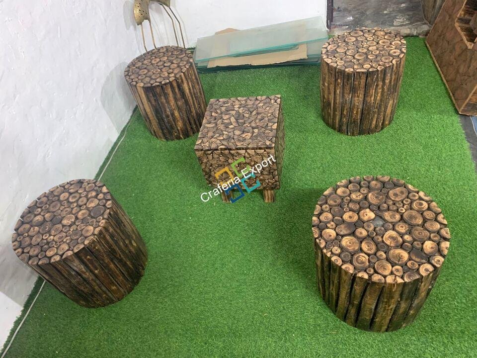 Wooden Round Shaped Coffee Table Stools - Image 3