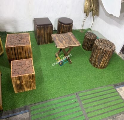 Natural Wood Coffee Table Stools furniture set | Home Luxury Ascents - Image 5
