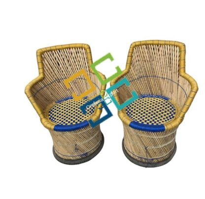 Bamboo Mudha Chairs ( Set of 2 ) with Armrest -Handmade furniture For Comfortable sitting -XL Size - Image 2