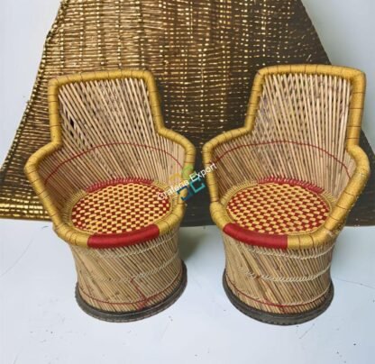 Bamboo Mudha Chairs ( Set of 2 ) with Armrest -Handmade furniture For Comfortable sitting -XL Size - Image 3