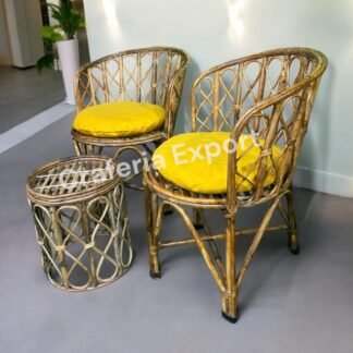 Bamboo Cane Chairs with Cushions for Lawn Chair, Arm Chair, Balcony Indoor Outdoor Chairs Furniture Set