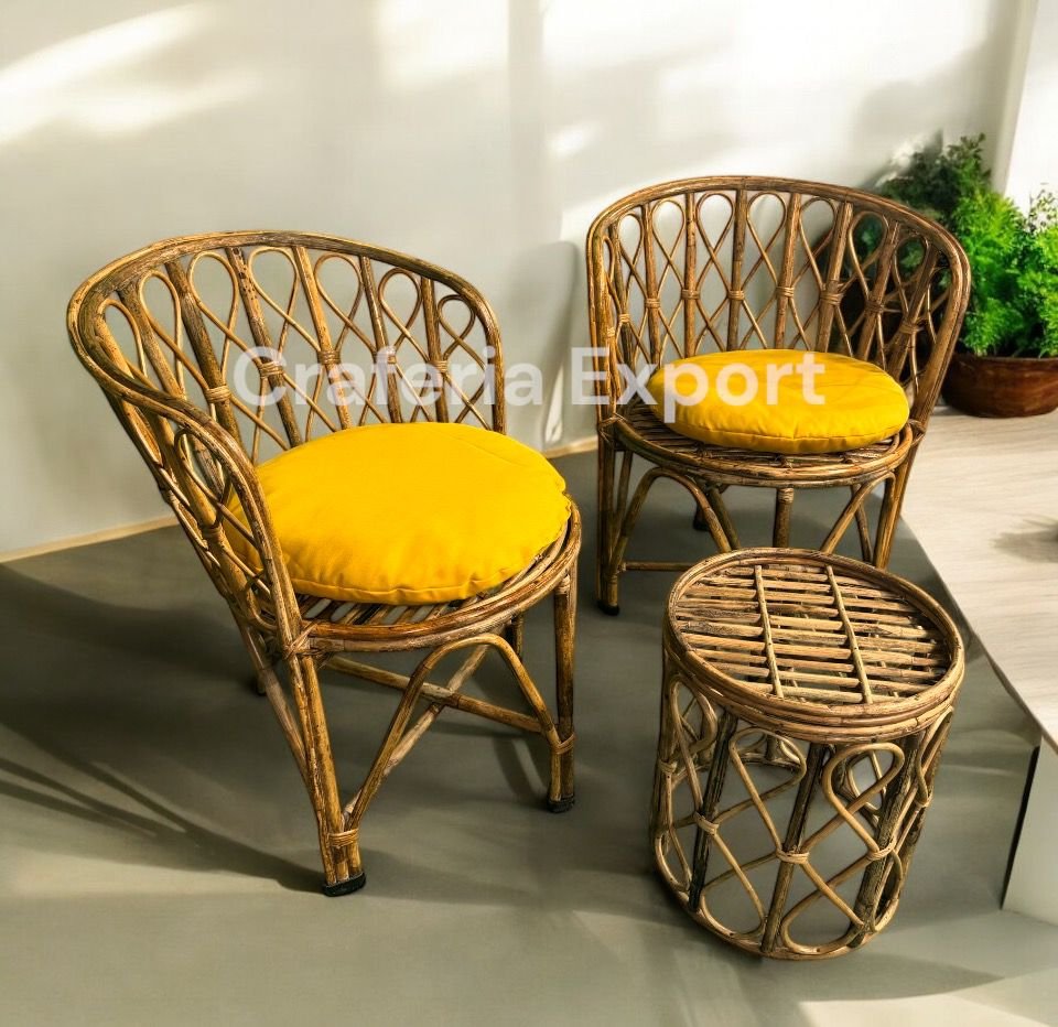 Bamboo Cane Chairs with Cushions for Lawn Chair, Arm Chair, Balcony Indoor Outdoor Chairs Furniture Set - Image 4