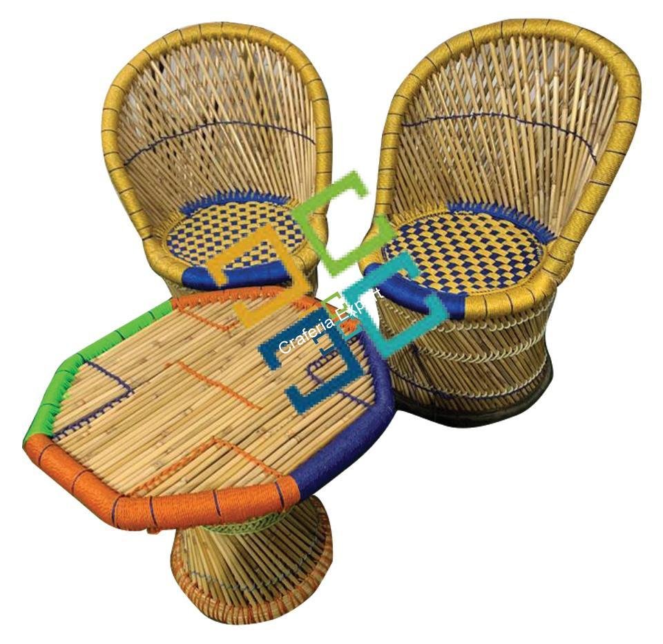 Modern Bamboo Mudha Chairs Table Furniture Set of 3 for Home, Garden Restaurant ,Resorts Use