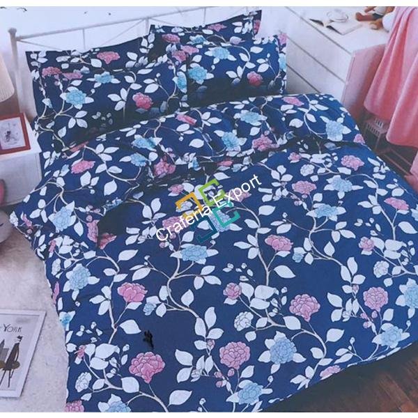 Flowery print design cotton double bedsheet with 2 pillow cover
