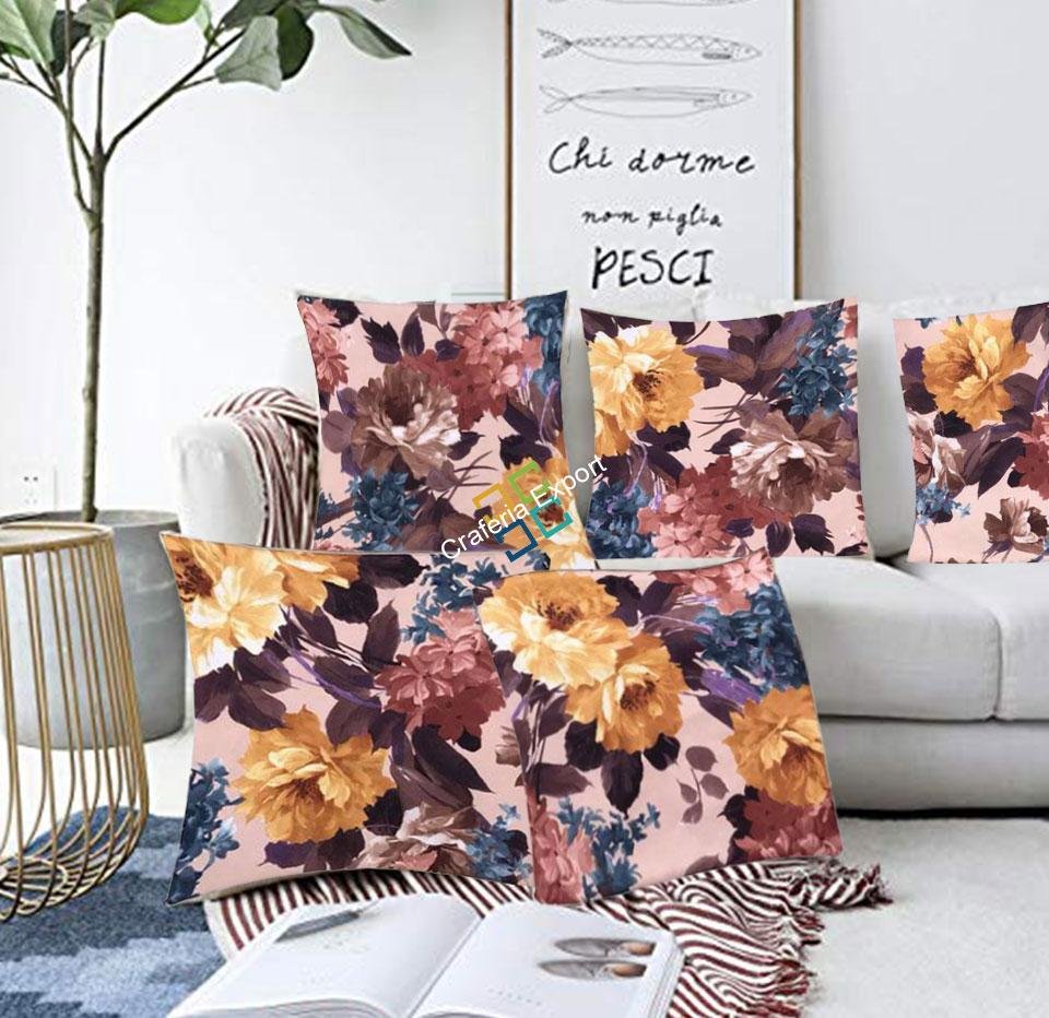 Elegant Floral Printed Cushion Covers for Interior Decor (set of 5) - Image 2