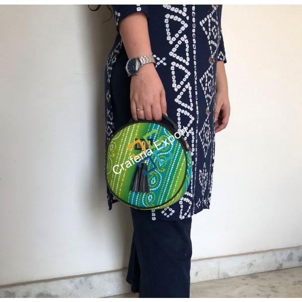 Round Jaipuri printed sling bags with handle for women’s and girls