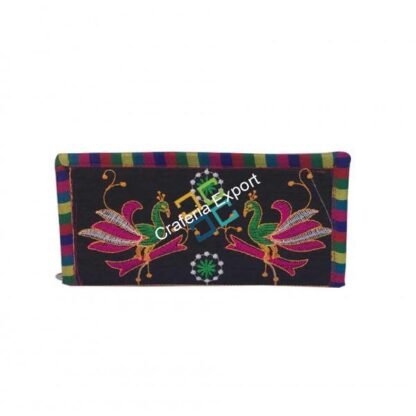 Traditional Jaipuri Peacock Print Embroidered Wallet / Clutch for Girls / Women