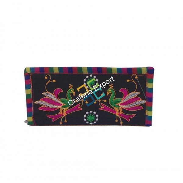 Traditional Jaipuri Peacock Print Embroidered Wallet / Clutch for Girls / Women