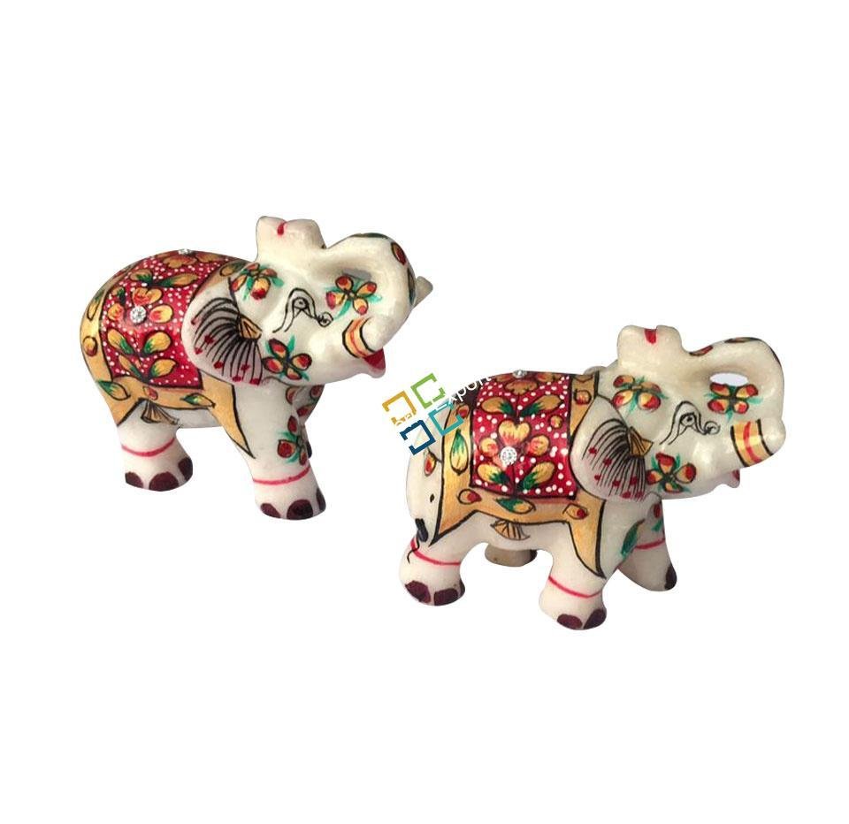 White Elephant with Meenakari work for Home Decor (Set of 2)