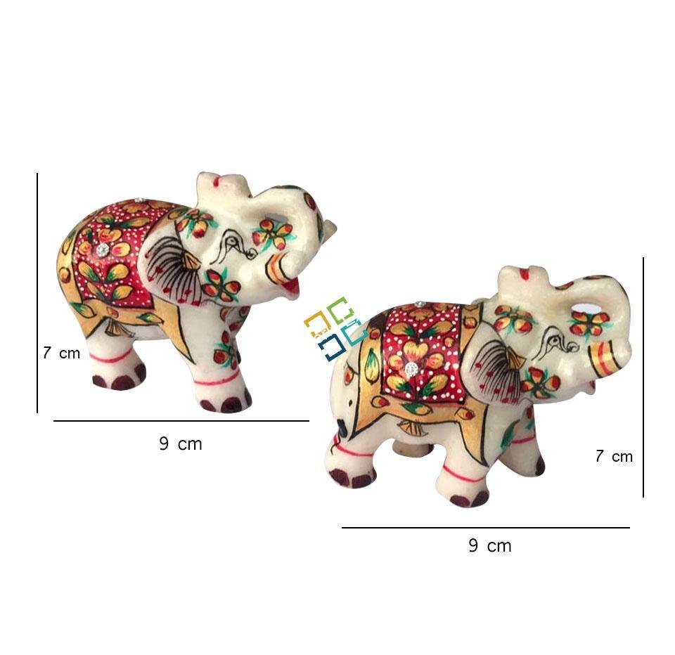 White Elephant with Meenakari work for Home Decor (Set of 2) - Image 3