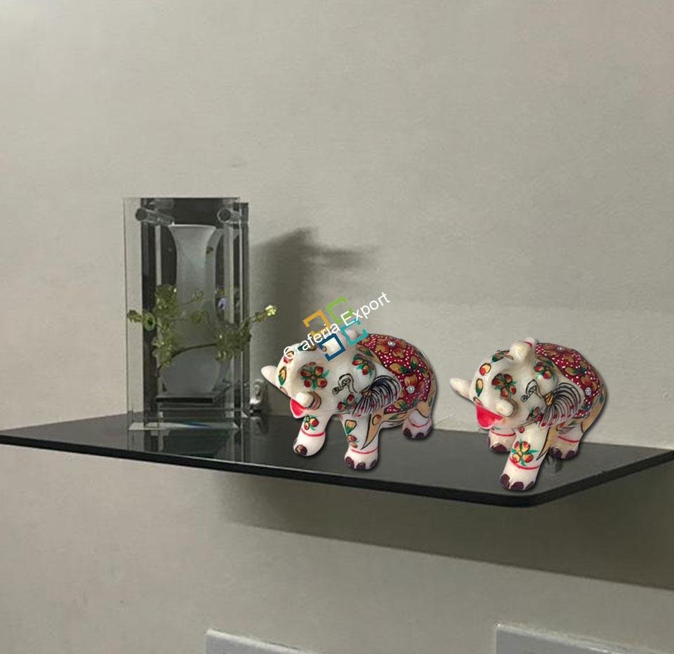 White Elephant with Meenakari work for Home Decor (Set of 2) - Image 2