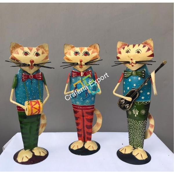 Antique unique handicrafts showpiece of Cute Cat with musical instrument iron wrought ( set of 3 ) - Image 2