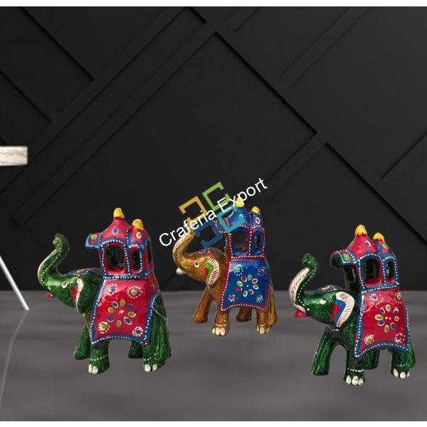 Elephant Paper Mache Decorative Showpiece for Home Decor/Gift (Set of 3) - Image 3