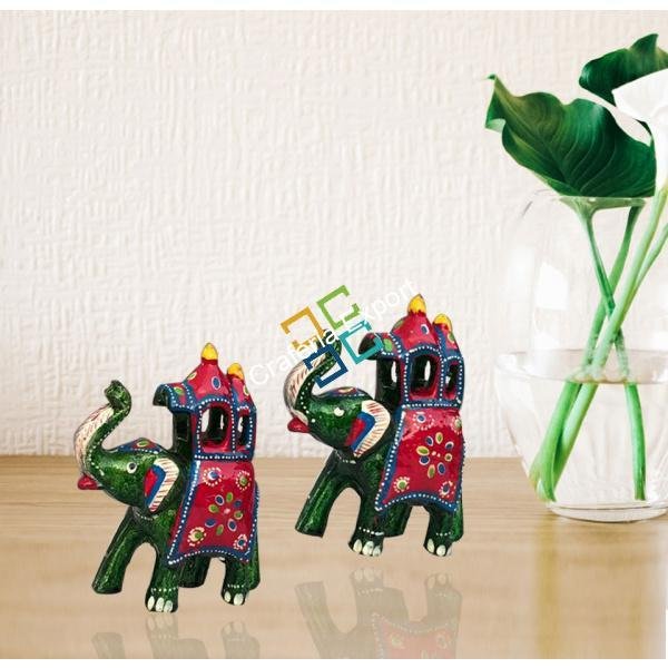Handicrafts Paper Mache Elephant Decorative Showpiece for Home Decor (Set of 2) - Image 2