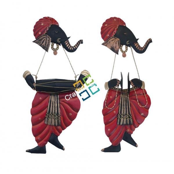 Metal lord ganesha with musical instrument wall decor Showpiece (Set of 2) - Image 2