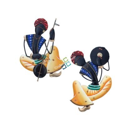 Rajasthani indian cultural playing musical instrument showpiece / wall hanging ( set of 2 pcs ) - Image 2