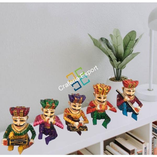 Traditional handicraft auspicious musician babla showpiece / hand painted idol for decorative set of 5