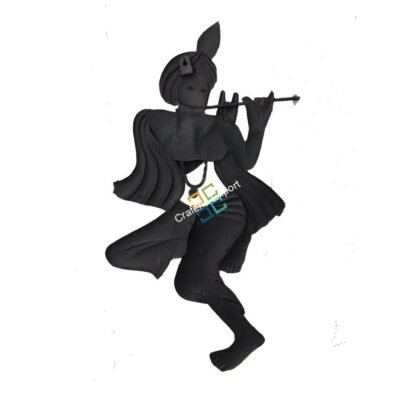Traditional handmade art  lord krishna playing flute wall hanging for wall decor-black - Image 3