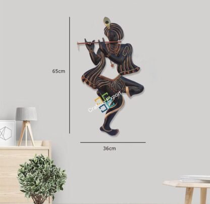 Traditional handmade art  lord krishna playing flute wall hanging for wall decor-black - Image 5