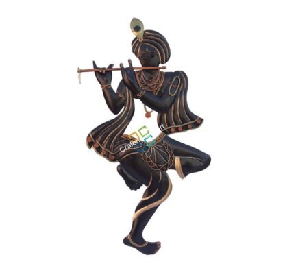 Traditional handmade art  lord krishna playing flute wall hanging for wall decor-black - Image 2