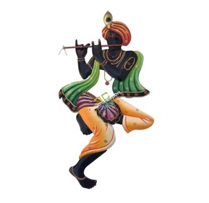 Traditional handmade art  lord krishna playing flute wall hanging for wall decor-black - Image 6