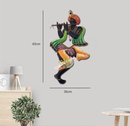Traditional handmade art  lord krishna playing flute wall hanging for wall decor-black - Image 4