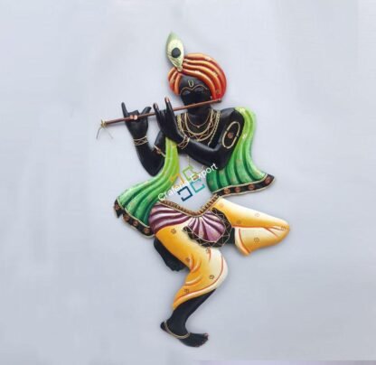 Traditional handmade art  lord krishna playing flute wall hanging for wall decor-black - Image 7