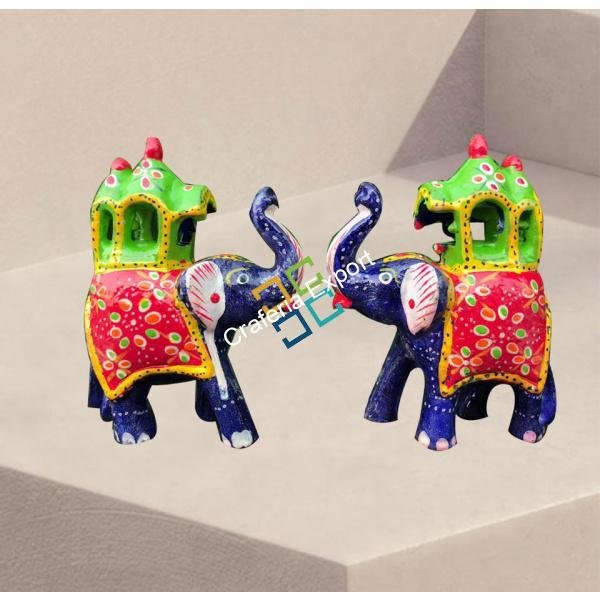 Handmade Designer Elephant Showpiece For Interior Decor Set Of 2 - Image 3