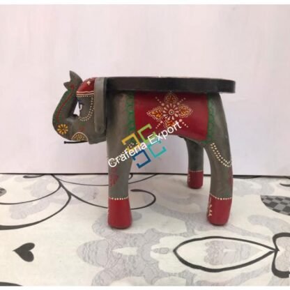 Elephant Shaped Handcrafted and Handpainted Wooden Stool for home decor - Image 2