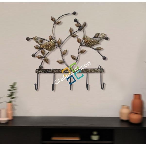 Chirping Birds Sitting on tree with Beautiful Leaves Wall Hanger/ Key Holder - Image 2