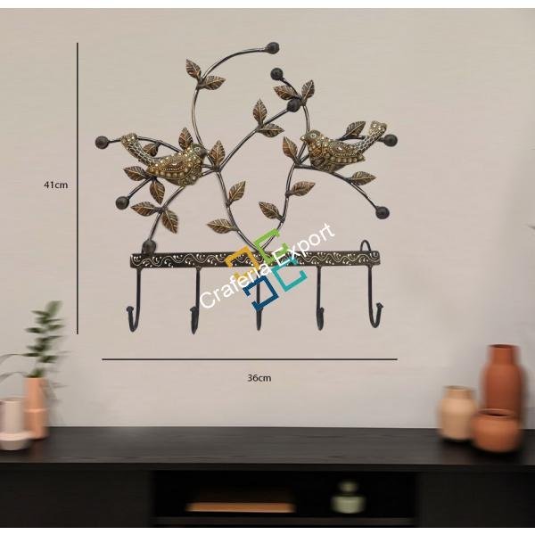 Chirping Birds Sitting on tree with Beautiful Leaves Wall Hanger/ Key Holder - Image 3