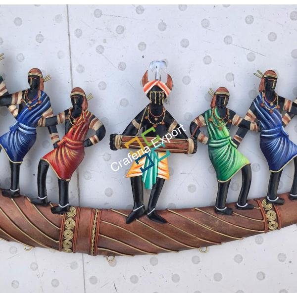 Modern Art Collectible India Adivasi Trumpet 7 People dancing wall mount decoration - Image 3