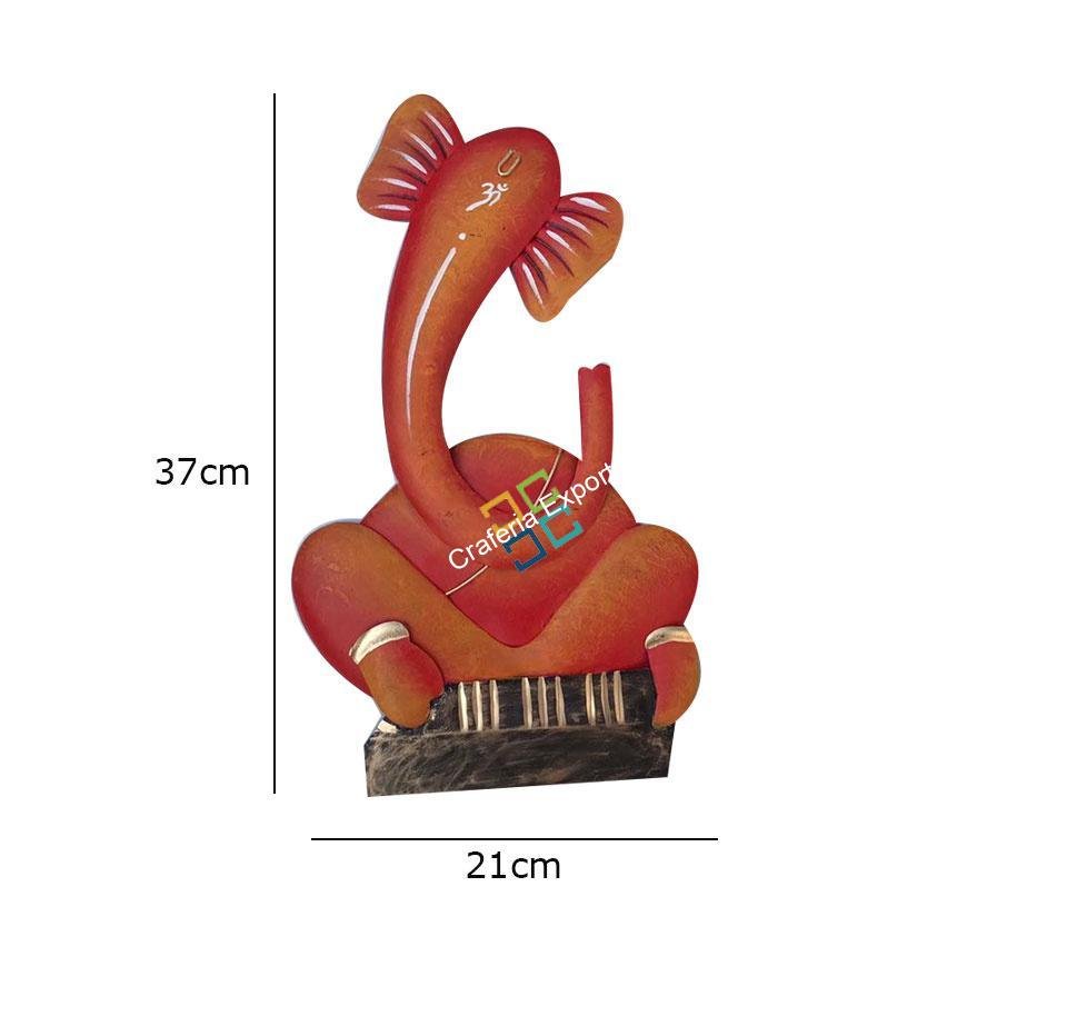 Antique Orange Ganesha palying Harmonium Wall Decor Showpiece for Home /Gifts Items - Image 2